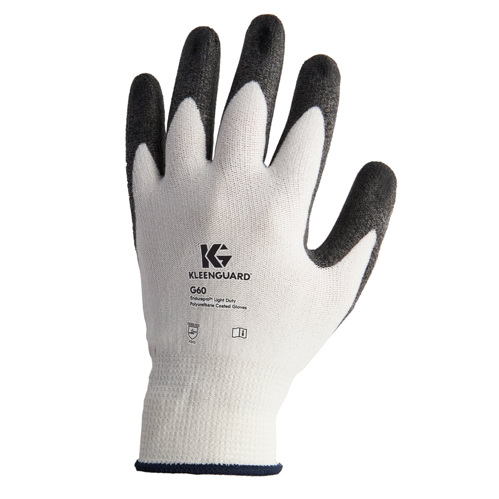 Gants économiques résistants aux coupures de niveau 3 KleenGuard G60 (42549), noirs et blancs, TTG (11), 60 paires/caisse (120 chaque), 12 paires/sac, 5 sacs - 42549