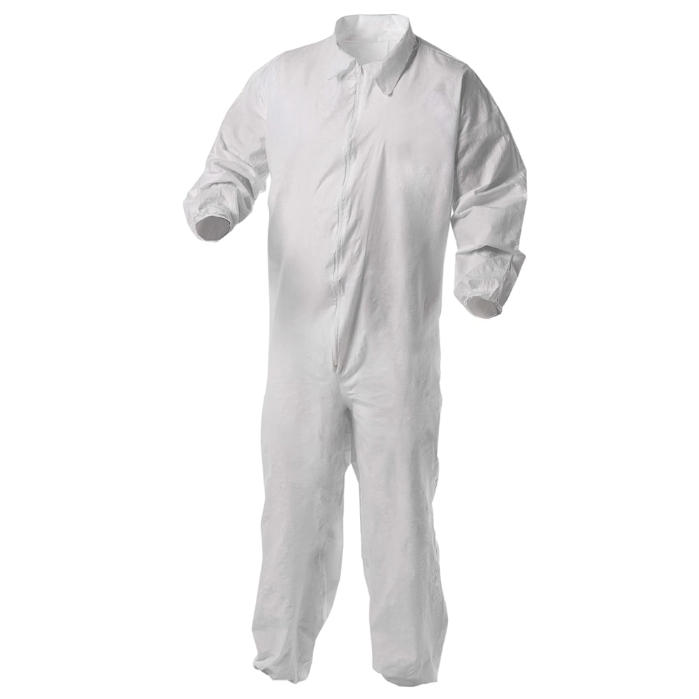 KleenGuard™ KGA35 Disposable Coveralls (38926), Liquid and Particle Protection, Zip Front, Elastic Wrists & Ankles, White, Medium (Qty 25) - 38926