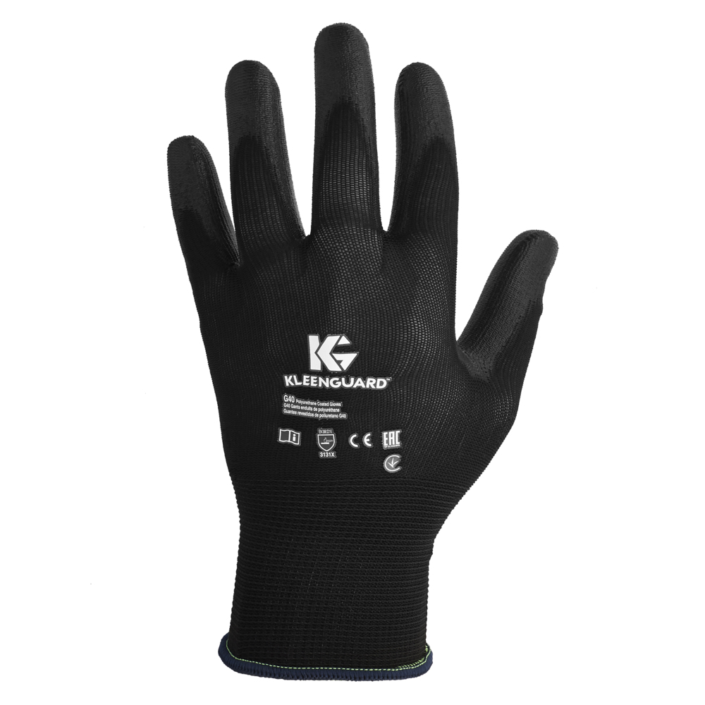 Gants recouverts de polyuréthane KleenGuard G40 (37726), TG, dextérité supérieure, noirs, 6 paires pour sac de distribution, 10 sacs/caisse - 37726