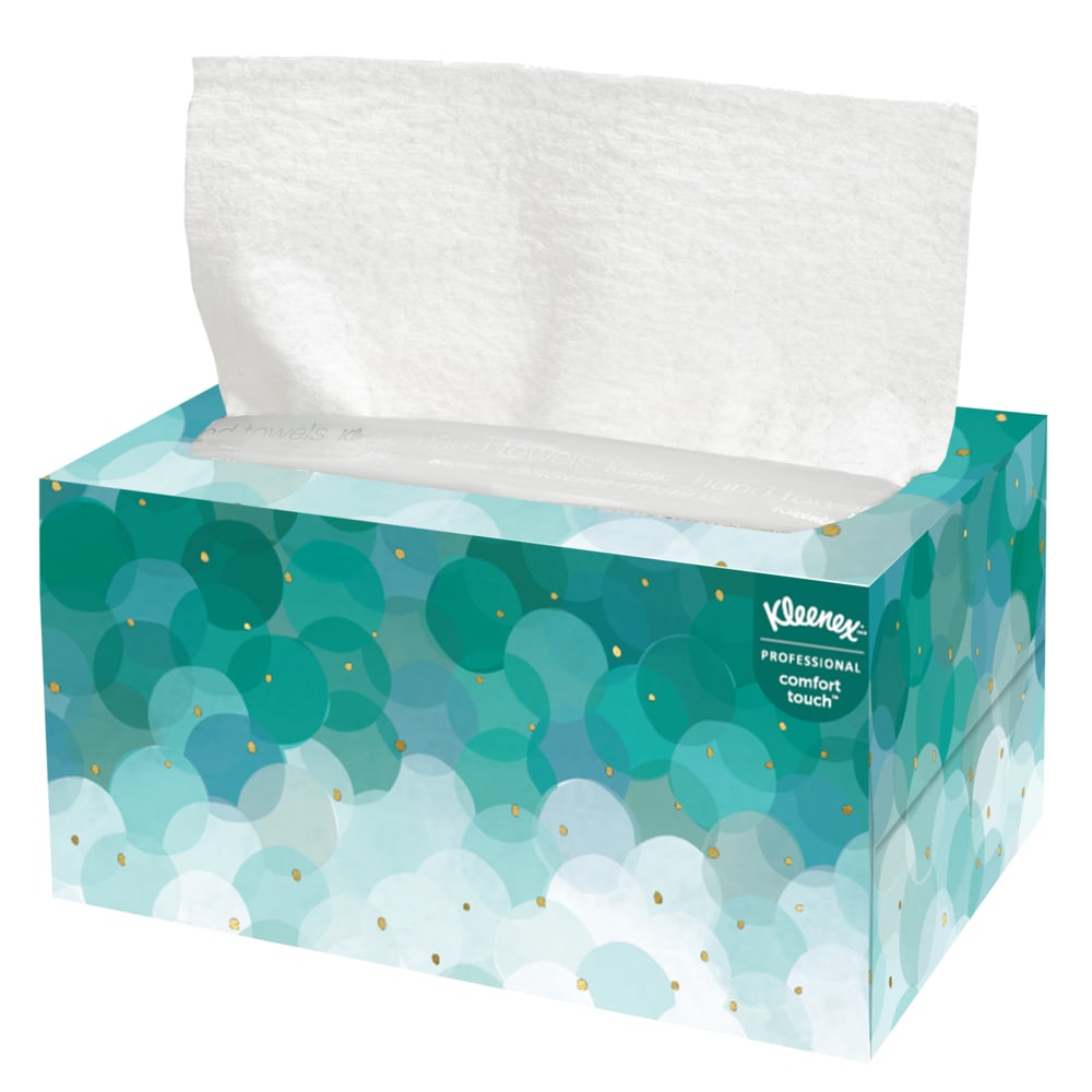 Essuie-mains Kleenex (11268) ultra-doux et absorbants, boîte Pop-Up, 18 boîtes/caisse, 70 essuie-mains/boîte, 1 260 feuilles/caisse - 11268