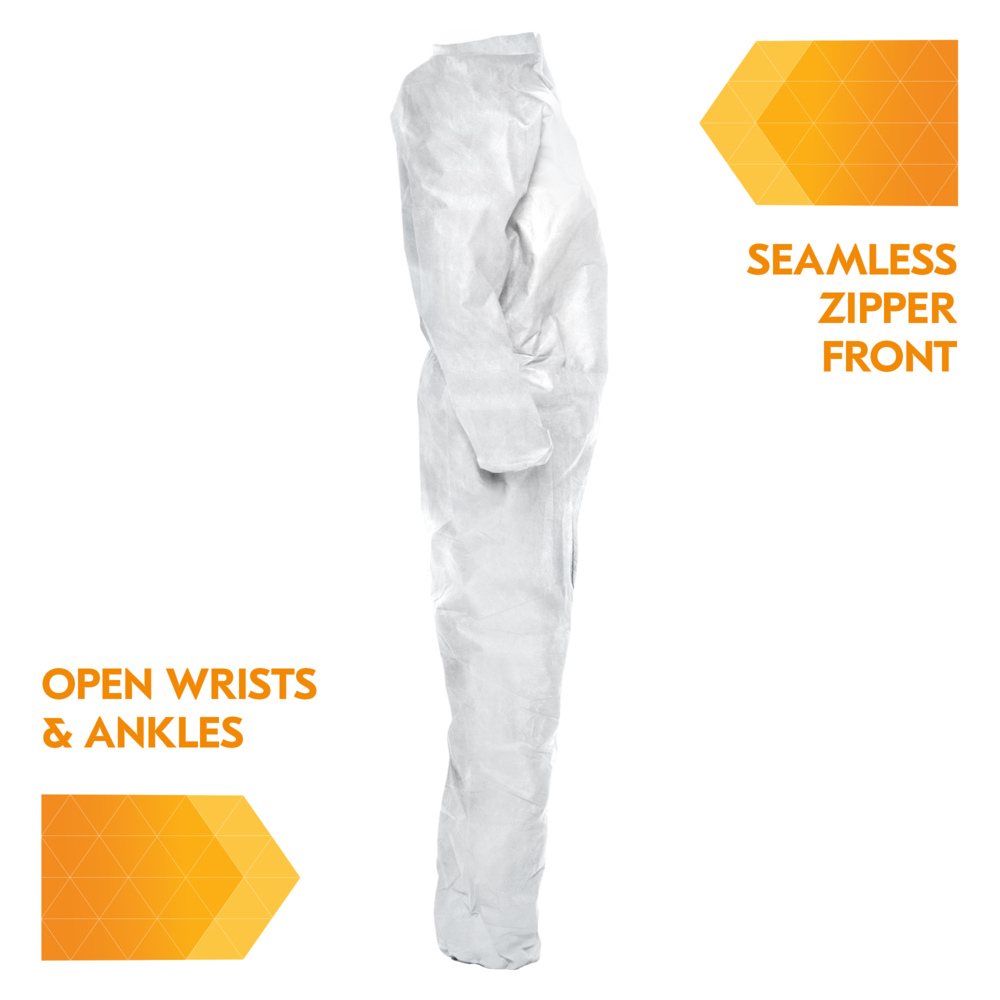 KleenGuard™ A20 Breathable Particle Protection Coveralls (35671), Zipper Front, White, Reflex Design, White, Small (Qty 24) - 35671