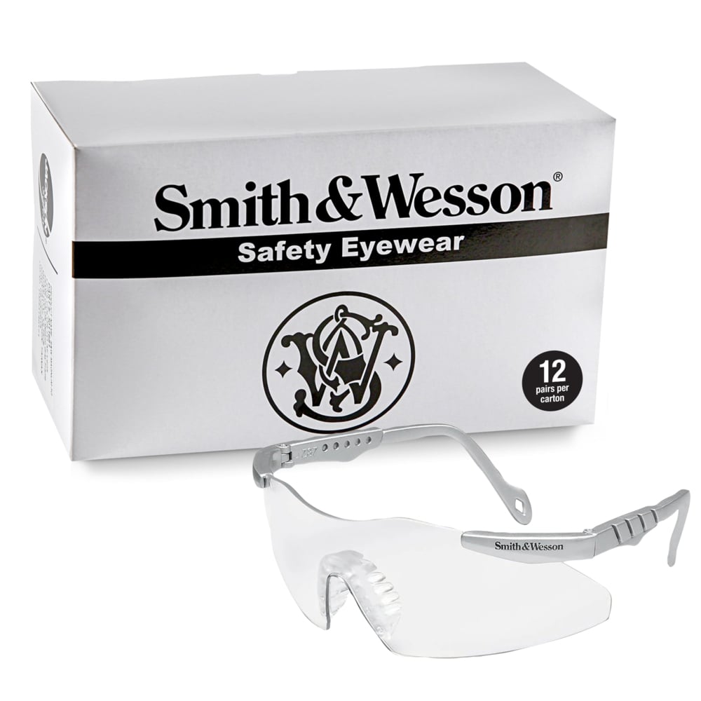 Smith & Wesson® Magnum® 3G Safety Glasses (19961), Clear Lenses, Platinum Frame, Unisex for Men and Women (Qty 12) - 19961