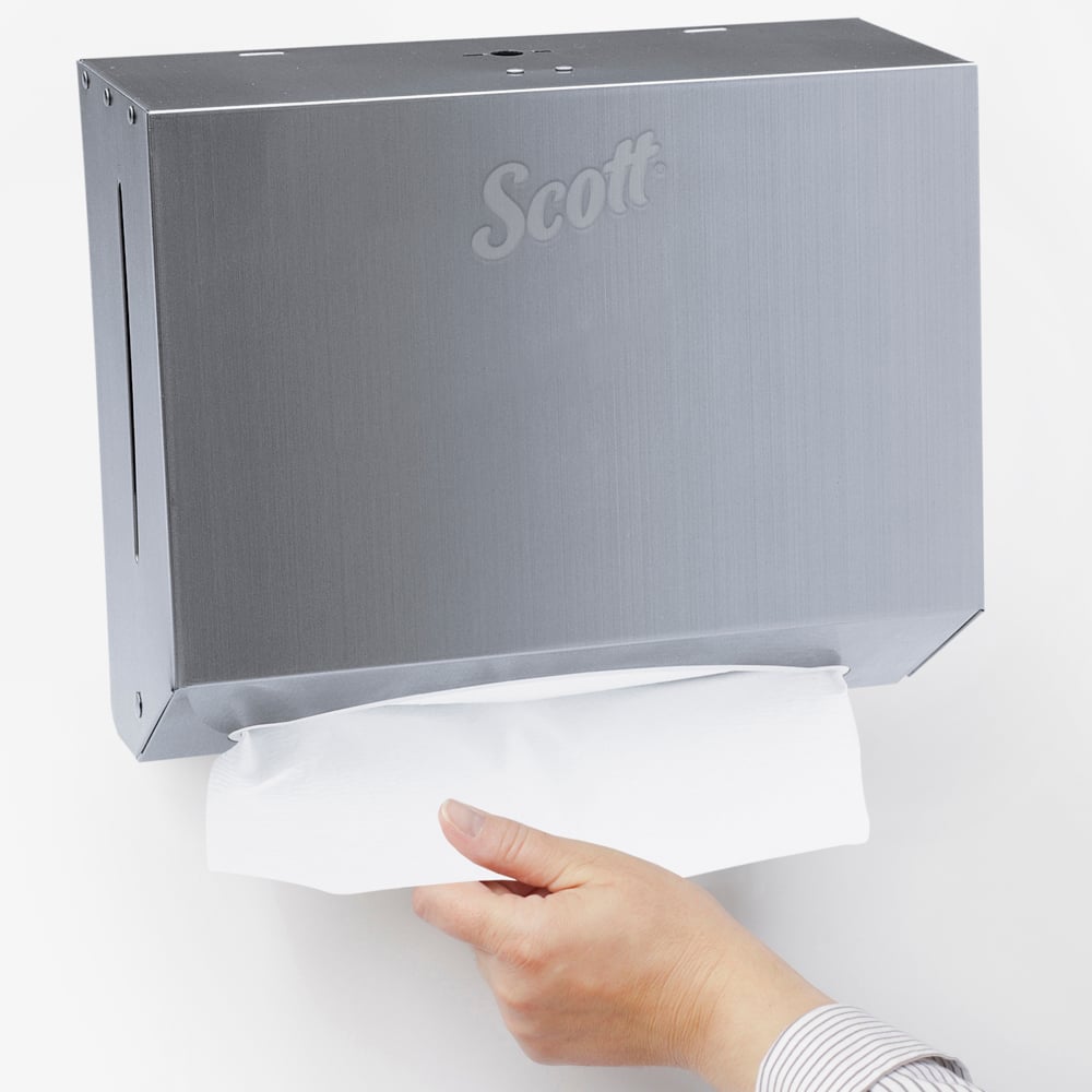 Distributrice d’essuie-mains en papier compacte Scott Scottfold (09216), petite distributrice d’essuie-mains, acier inoxydable - 09216