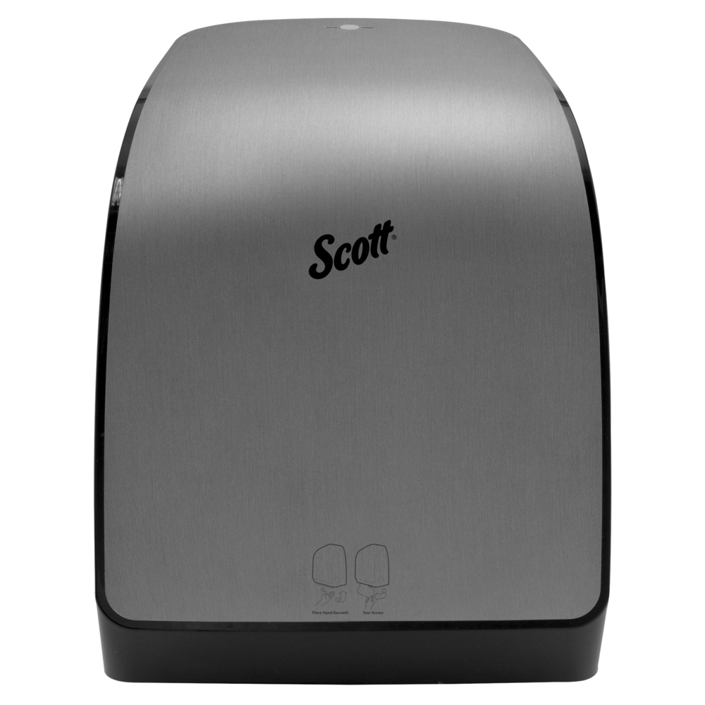 Distributrice d’essuie-mains en rouleau dur électronique Scott Pro (pour essuie-mains en rouleau Scott Pro avec mandrin gris), 12,66 po x 16,44 po x 9,18 po, faux acier inoxydable, 1/caisse - 35614
