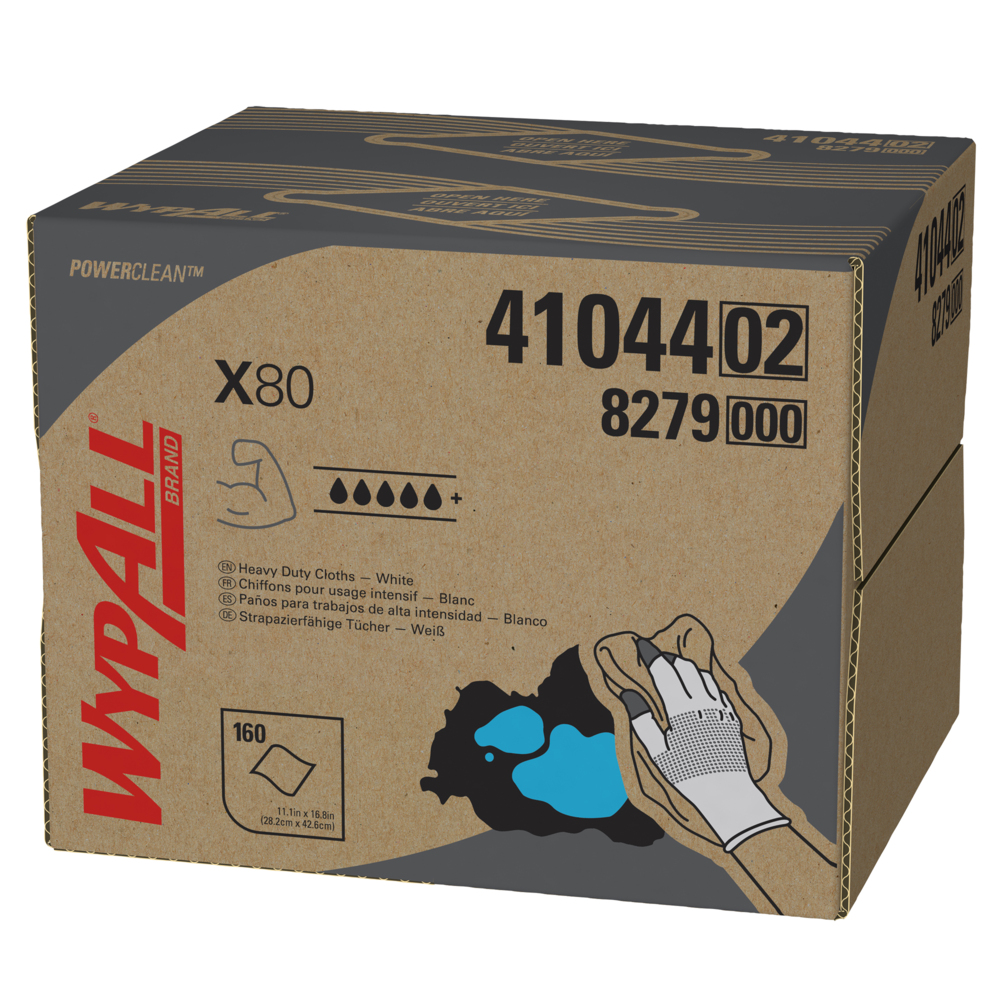 Chiffons robustes WypAll® X80 Power Clean (41044), boîte BRAG, blancs, 1 boîte avec 160 feuilles - 41044
