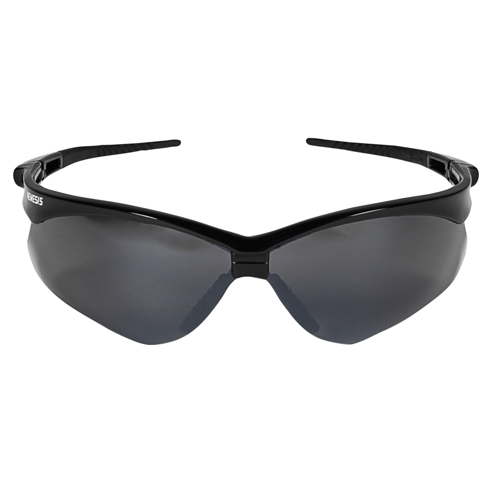 KleenGuard™ V30 Nemesis™ Safety Glasses (25688), with Mirror Coating, Smoke Lenses, Black Frame, Unisex Sunglasses for Men and Women (Qty 12) - 25688