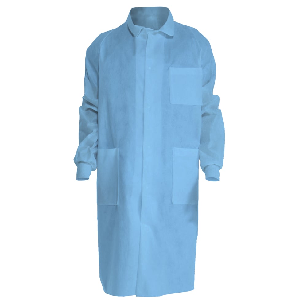 Kimtech™ A8 Certified Lab Coats with Knit Cuffs + Extra Protection (10049), Protective 3-Layer SMS Fabric, Back Vent, Unisex, Blue, 2XL, 10 / Case - 10049