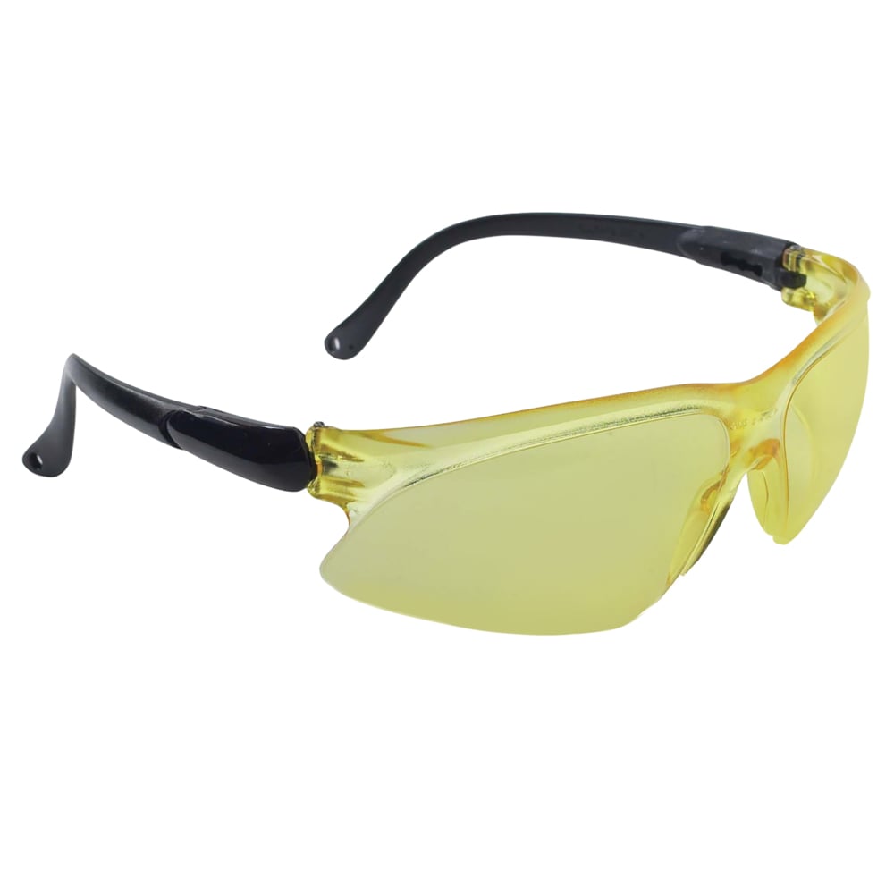 Protection des yeux Envision de KleenGuard (14474), lunettes économiques, protection contre les rayons UV, verres ambrés, branches noires extensibles en trois points, 12 paires/caisse - 14474