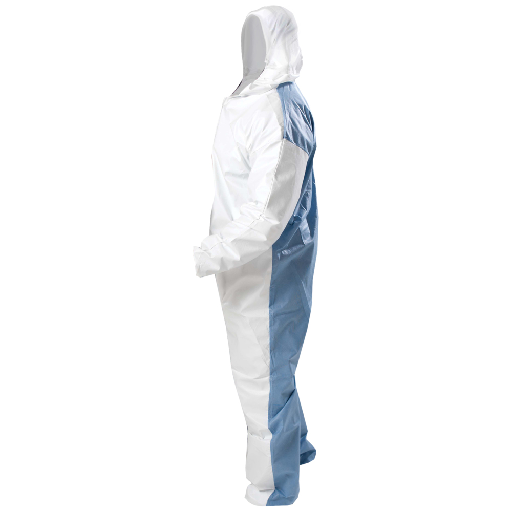 KleenGuard™ A40 Liquid & Particle Protection Coveralls (37164) with Blue Breathable Back, Zipper Front, Hood, EWA, White, 2XL, 25 / Case - 37164