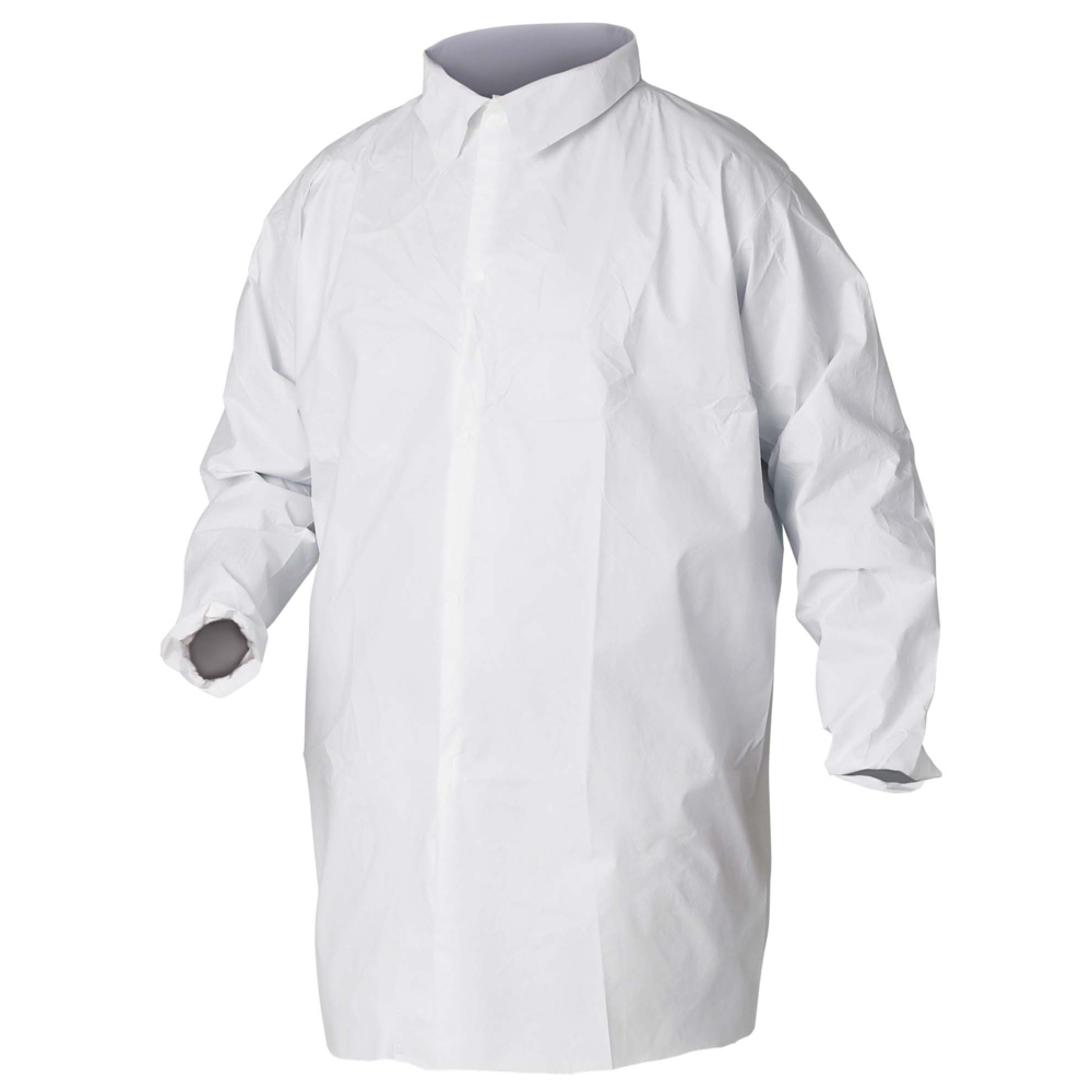 KleenGuard™ A20 Breathable Particle Protection Lab Coats (35623), 4 Hook & Loop Closures, Knee Length, Elastic Wrists, White, 3XL, 30 / Case - 35623