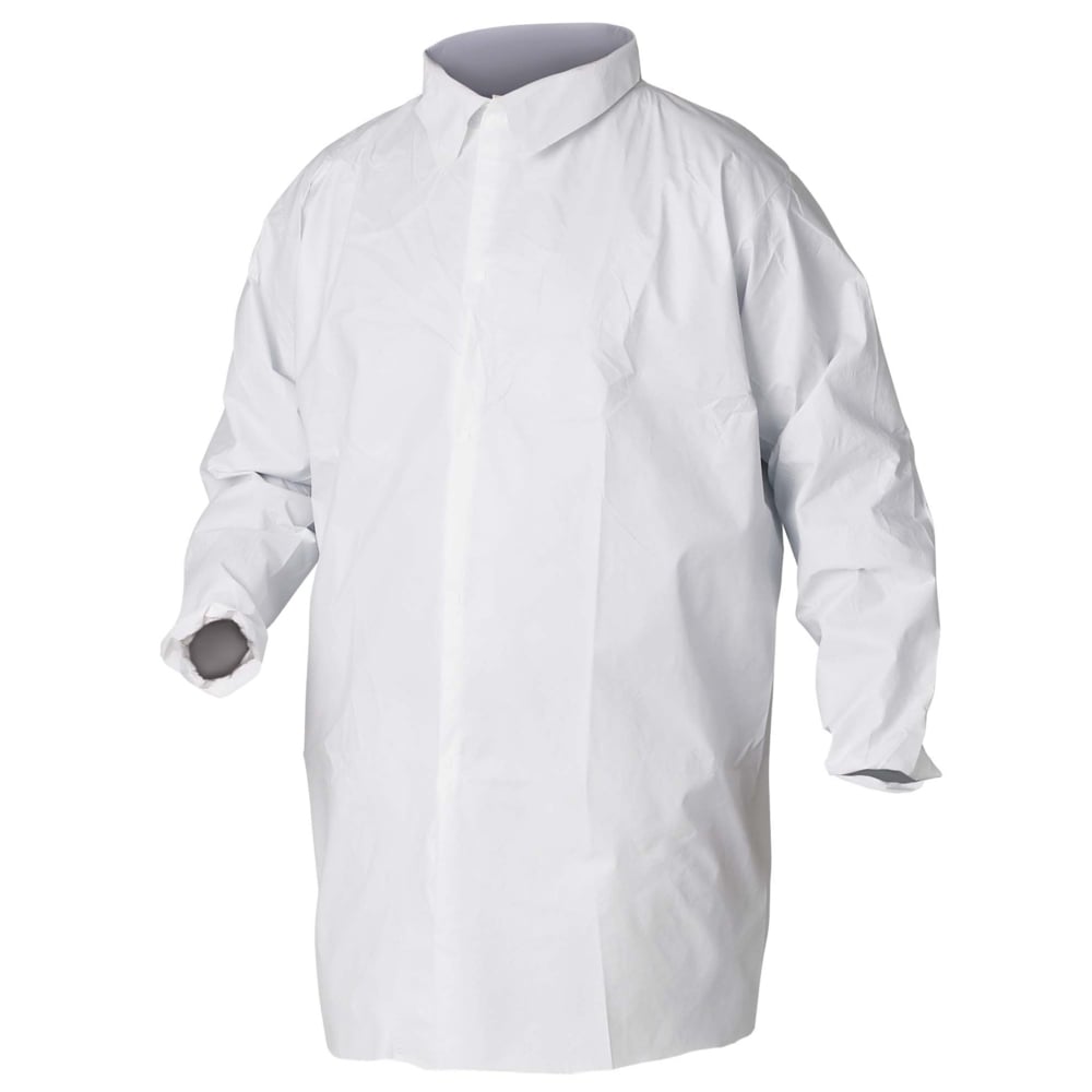 KleenGuard™ A20 Breathable Particle Protection Lab Coats (35623), 4 Hook & Loop Closures, Knee Length, Elastic Wrists, White, 3XL, 30 / Case - 35623