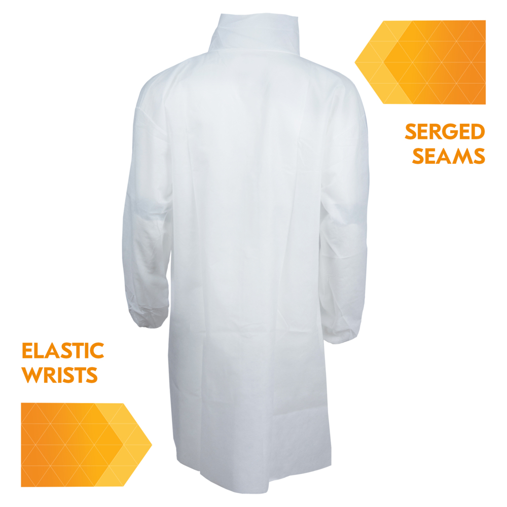 KleenGuard™ A10 Light Duty Lab Coat (40105), Snap Front, Elastic Wrists, 2XL, White, 50 Coats / Case - 40105