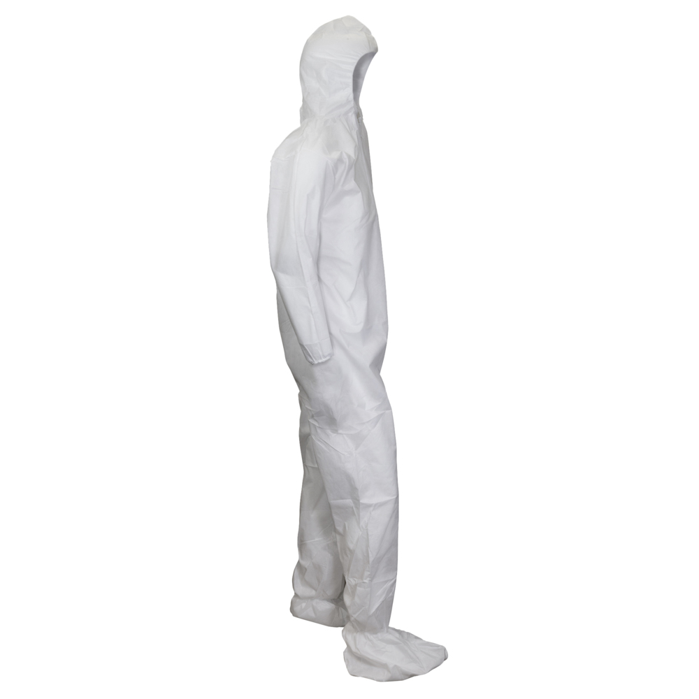KleenGuard™ A10 Light Duty Coveralls (10631), Zip Front, Elastic Wrists, Hood, Boots, Breathable Material, White, 2XL, 25 / Case - 10631