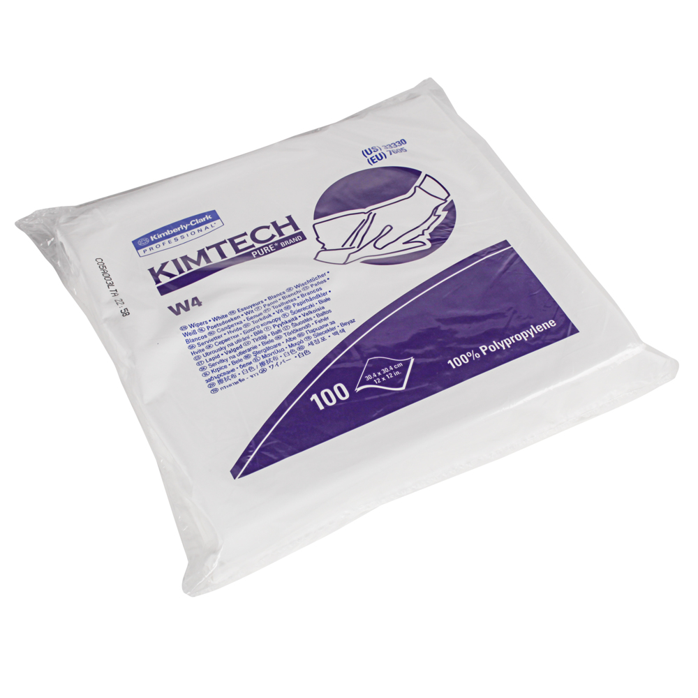 Essuie-tout secs pour salle blanche Kimtech™ W4 (33330), emballage double, blancs, essuie-tout jetables de 30,48 cm x 30,48 cm (12 po x 12 po) (100 essuie-tout/paquet, 5 paquets/caisse, 500 essuie-tout/caisse).;Essuie-tout pour tâches essentielles Kimtech W4 (33330), antistatique, emballage double, blancs jetables, 5 paquets de 100 lingettes/caisse (500 par caisse) - 33330