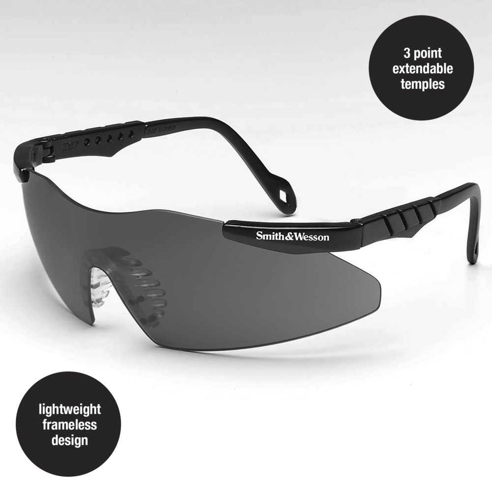 Smith & Wesson® Magnum® 3G Safety Glasses (19823), Smoke Lenses, Black Frame, Unisex for Men and Women (Qty 12) - 19823