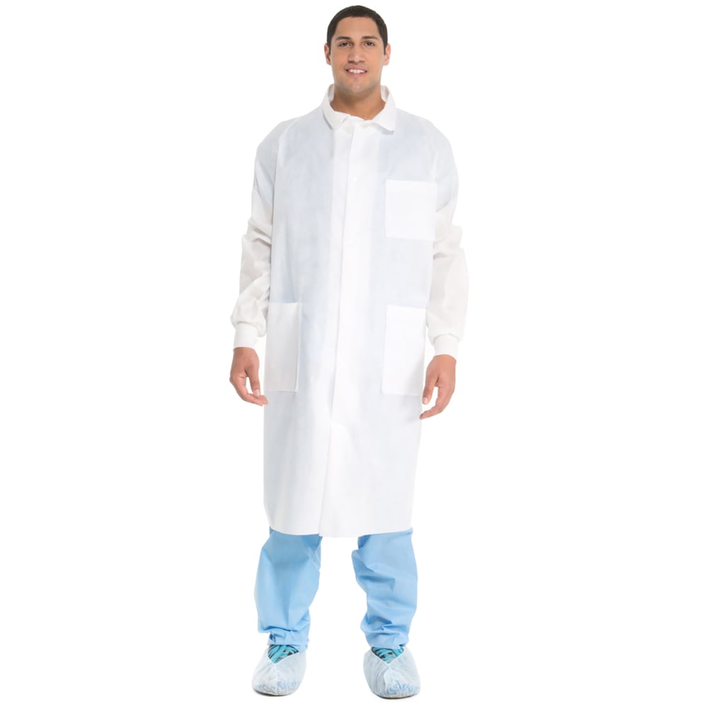 Kimtech™ A8 Certified Lab Coats with Knit Cuffs + Extra Protection (10040), Protective 3-Layer SMS Fabric, Back Vent, Unisex, White, Small, 25 / Case - 10040