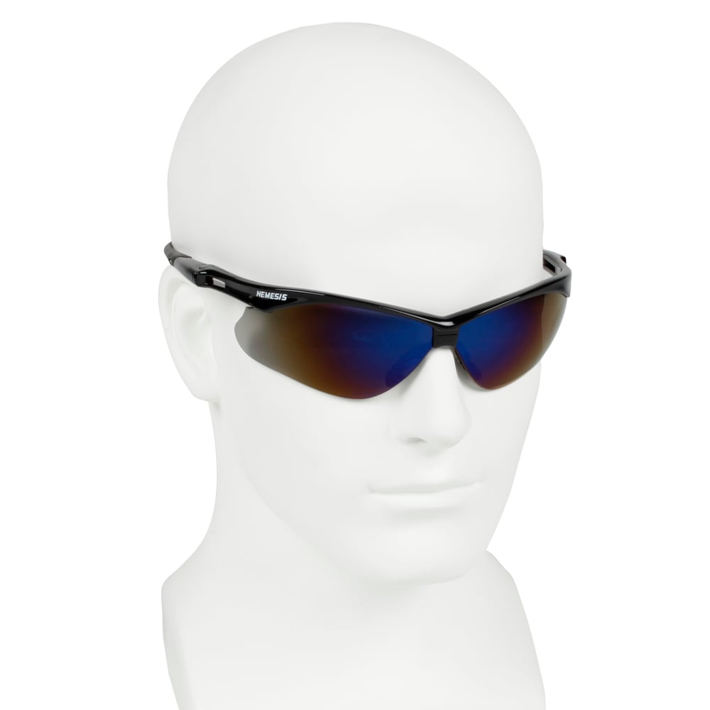 KleenGuard™ Nemesis™ CSA Safety Glasses (20382), Blue Mirror Lenses, Black Frame, CSA Certified, Unisex for Men and Women (Qty 12) - 20382