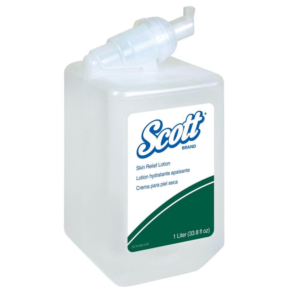 Scott® Skin Relief Lotion (35365), 1.0 L Manual Refills, White, Fresh Scent, (6 Bottles/Case) - 35365