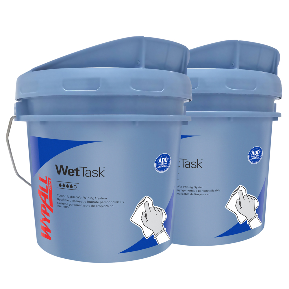 WypAll® WetTask™ Customizable Wet Wiping System Bucket (09361), Large 3.5 Gallon Buckets with Lids, Blue (2 Buckets/Case) - 09361