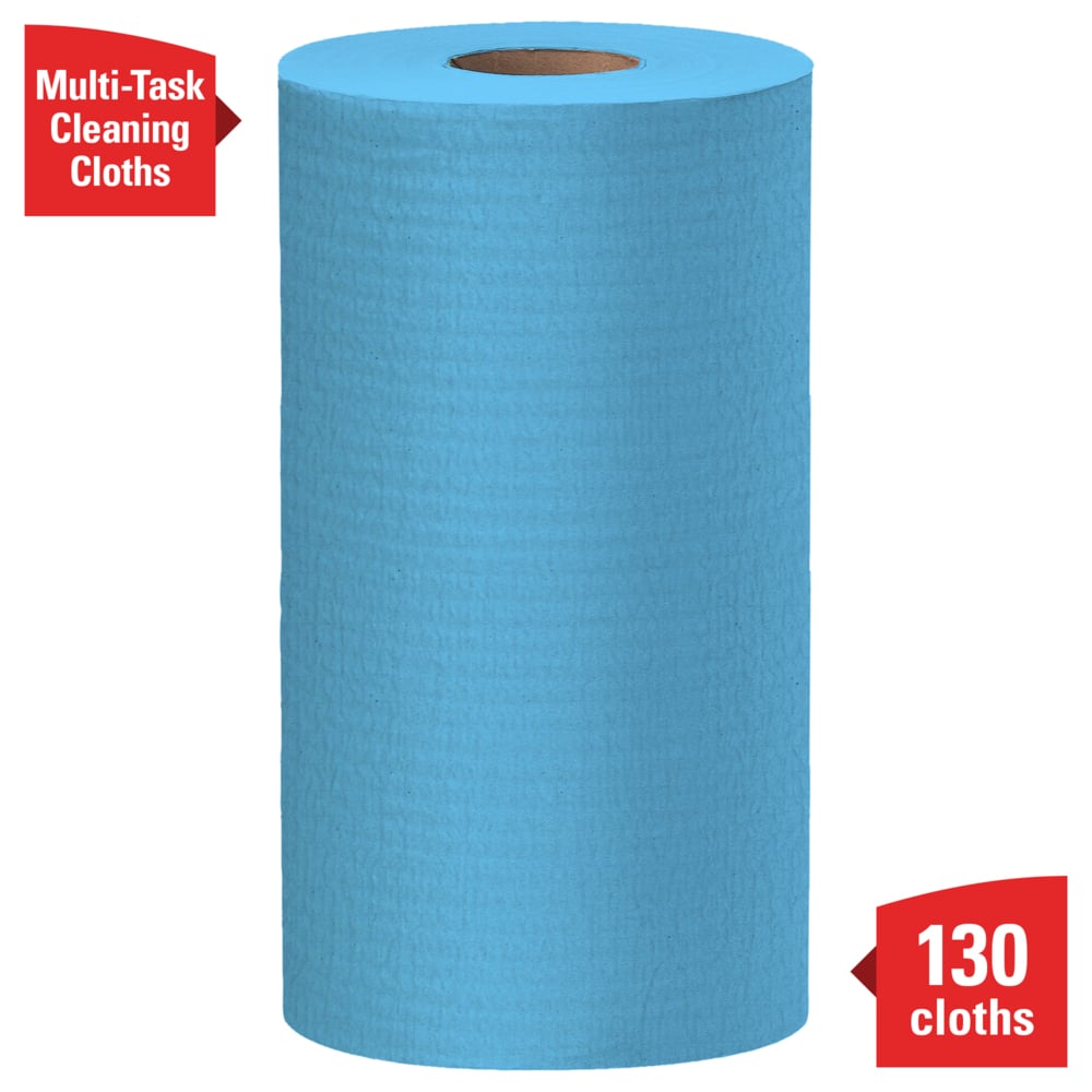 WypAll® GeneralClean™ X60 Multi-Task Cleaning Cloths (35431), Small Roll, Strong and Absorbent Towels, Blue (130 Sheets/Roll, 6 Rolls/Case, 780 Sheets/Case) - 35431