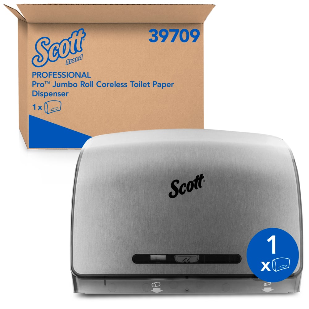 Scott® Pro Coreless Jumbo Roll Toilet Paper Dispenser (39709), Stainless, 14.13" x 10.39" x 5.87" (Qty 1) - 39709
