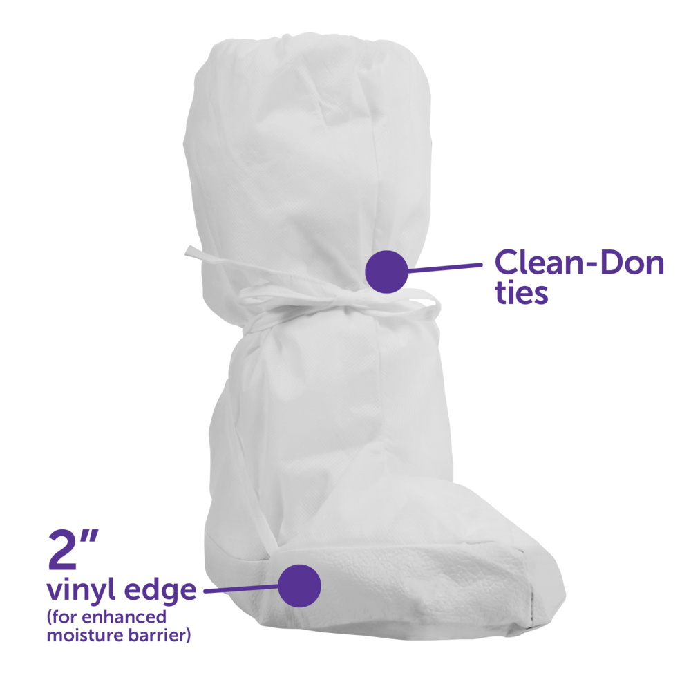 Kimtech™ A5 Sterile Boot Covers (31683), Edge Vinyl, Clean-Don Ties, White, Sml / Med, 100 Pairs / 200 Each / Case - 31683