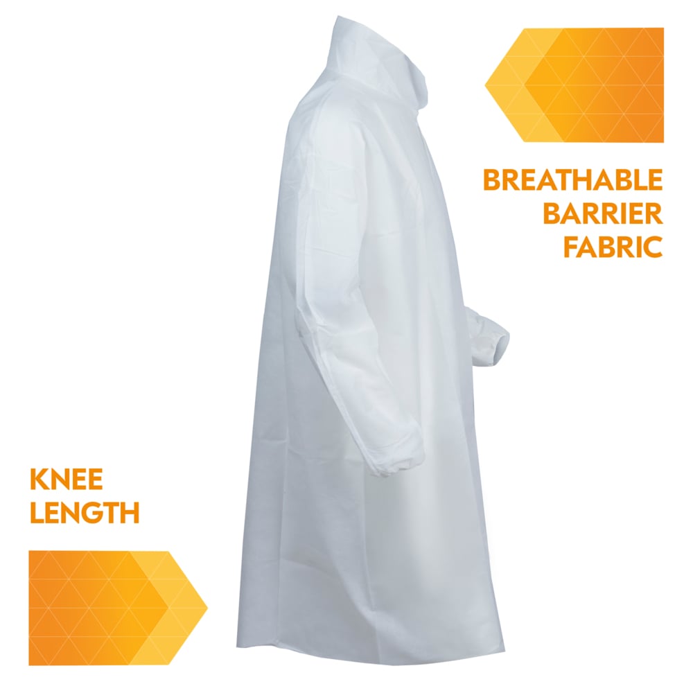 KleenGuard™ A10 Light Duty Lab Coat (40103), Snap Front, Elastic Wrists, Large, White, 50 Coats / Case - 40103