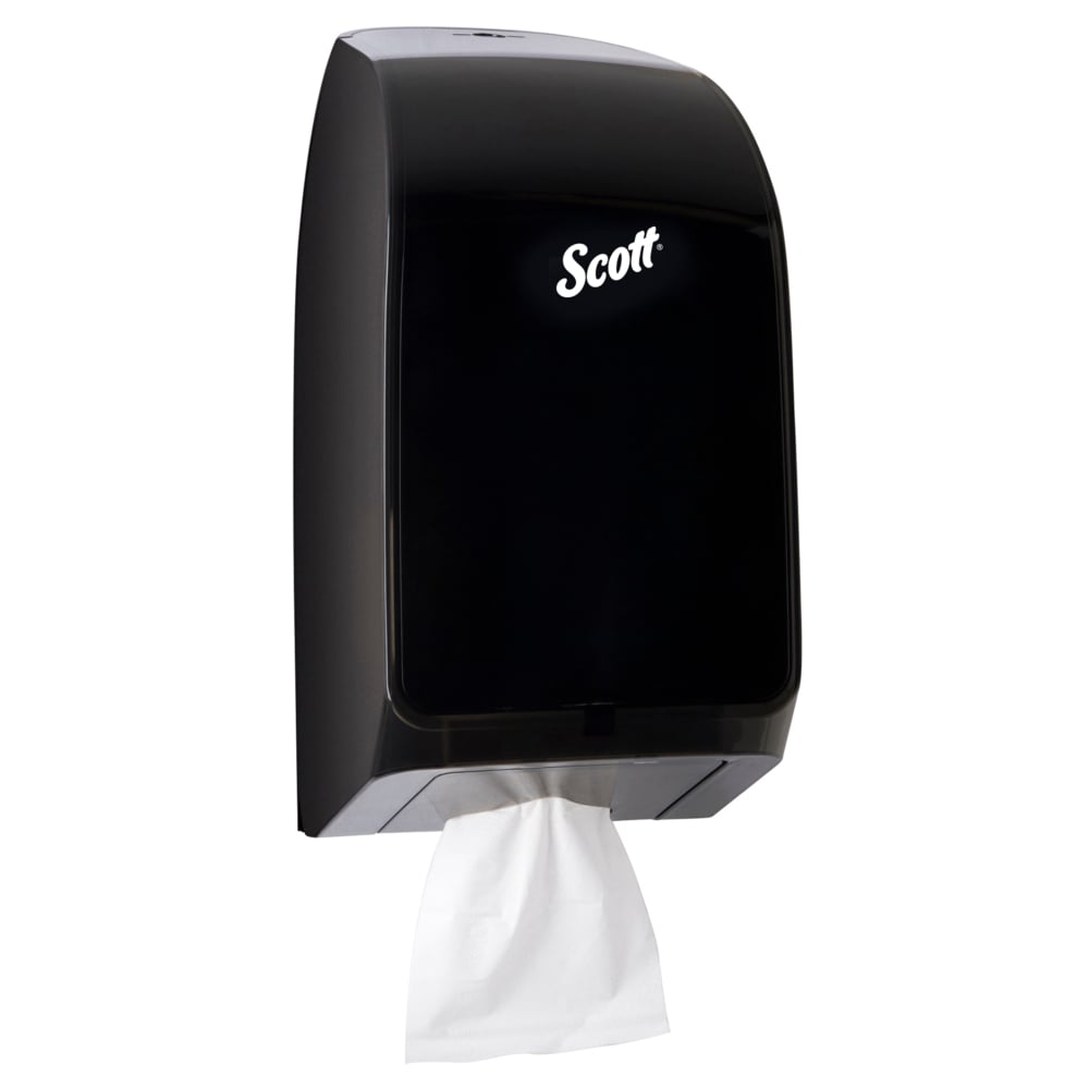 Distributrice de papier hygiénique Scott® (39728), noire, compatible avec le papier hygiénique Scott® et Cottonelle®, 7 po x 5,7 po x 13,3 po (qté 1) - 39728