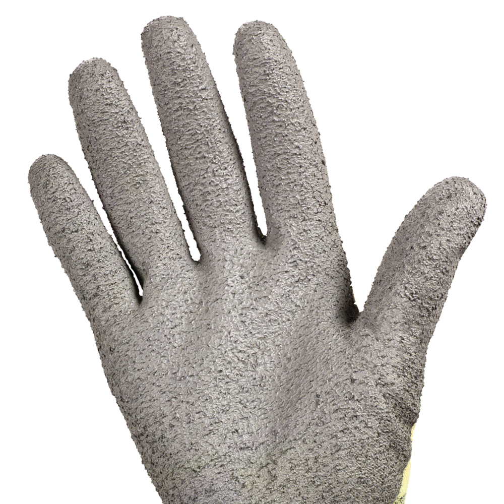 Gants recouverts de polyuréthane résistants aux coupures de niveau 2 KleenGuard G60 (38646), revêtement aux jointures, gris et jaunes, 2TG, 12 paires/sac, 1 sac - 38646