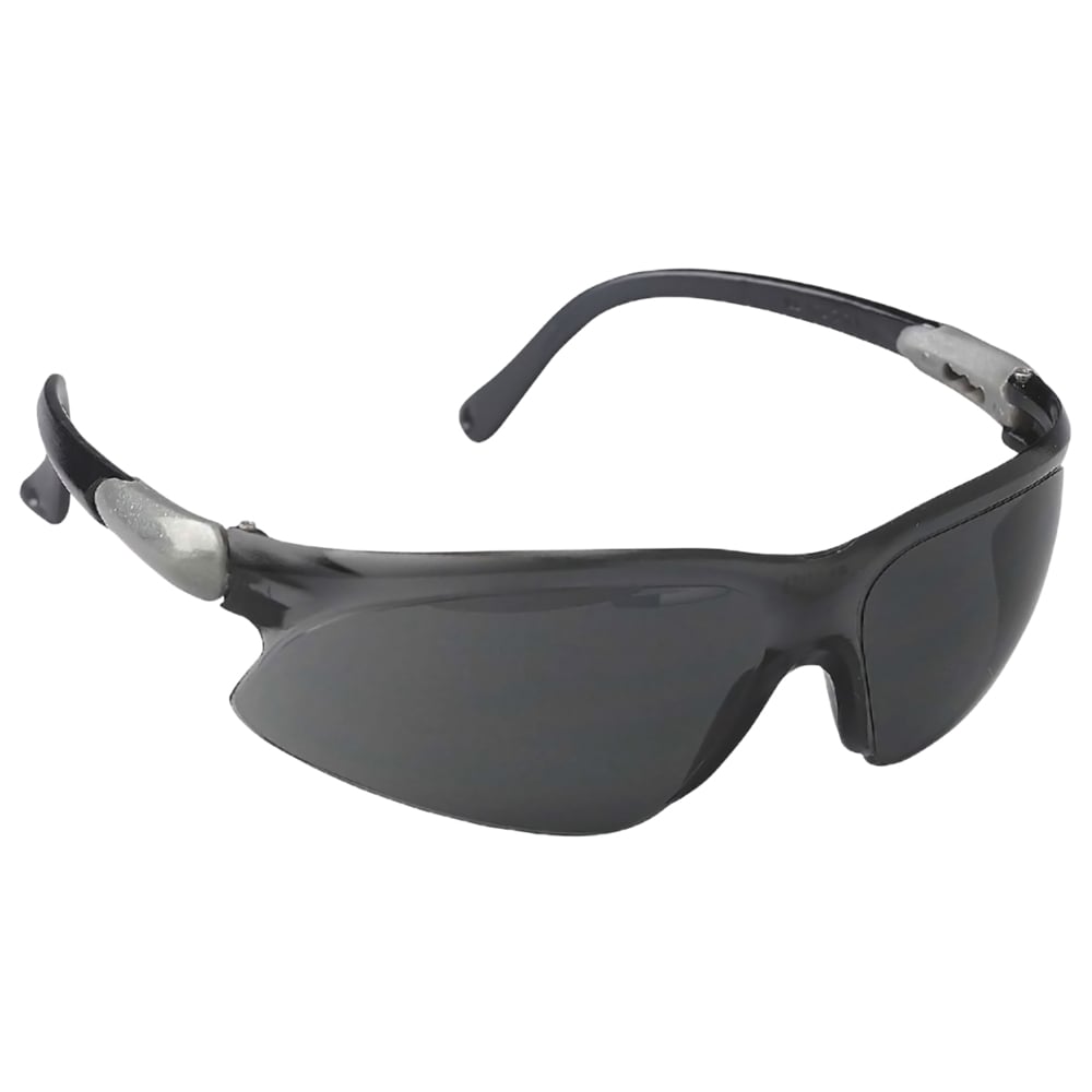 KleenGuard™ Visio Safety Eyewear (14473), Economical Glasses, UV Protection, Anti-Fog, Smoke Lenses, 3-Point Extendable Silver / Black Temples, 12 Pairs / Case - 14473