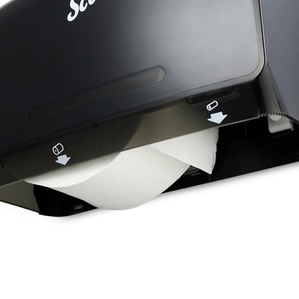 Scott® Essential™ Coreless Jumbo Roll Toilet Paper Dispenser (09602), with Stub Roll, Black, 14.25" x 9.75" x 6.00" (Qty 1) - 09602