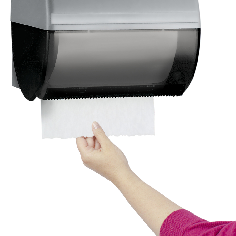 Distributrice d’essuie-mains en rouleau Omni de Kimberly Clark (09746), compacte, manuelle, 10,5 po x 10 po x 10 po, fumée (noire), 1/commande - 09746