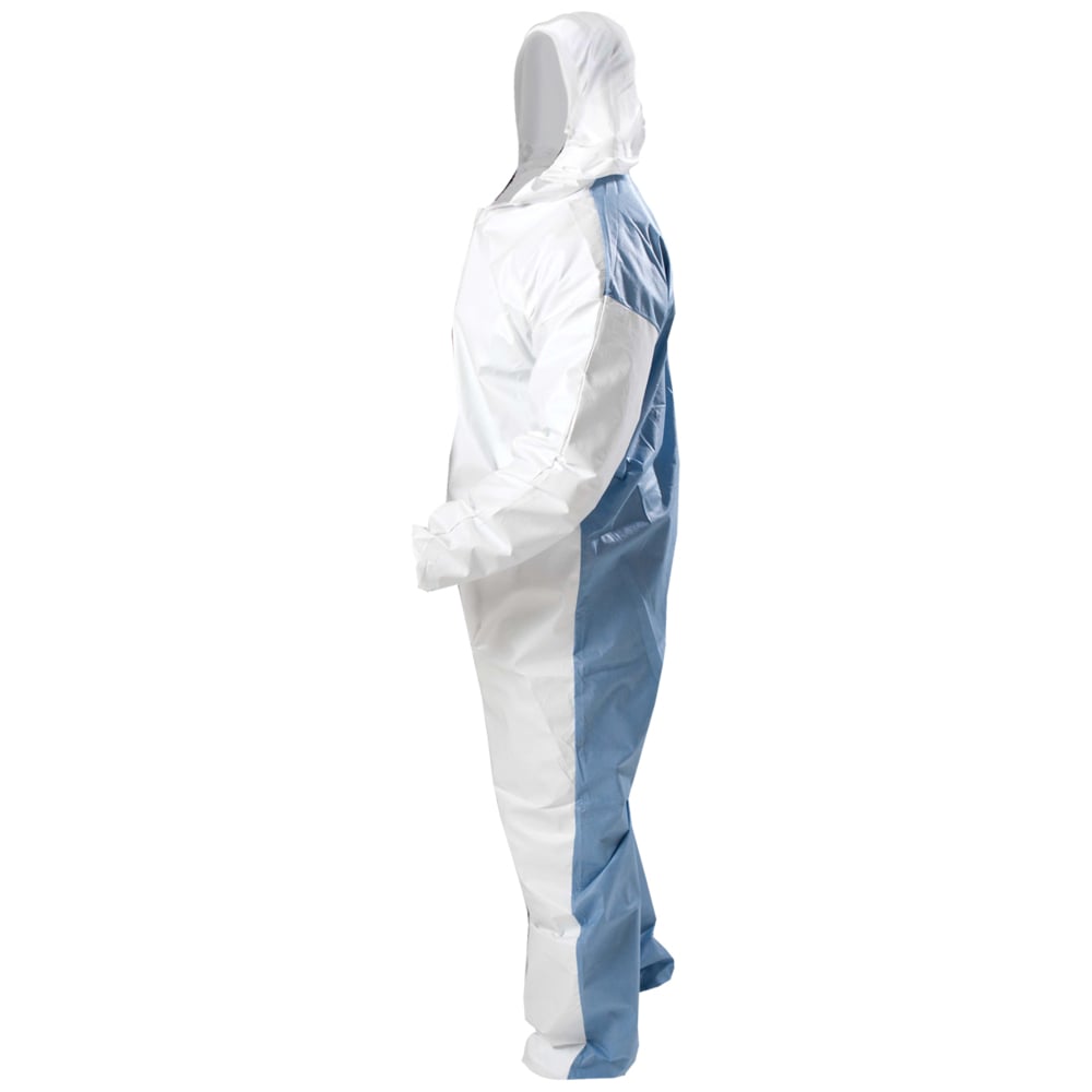 KleenGuard™ A40 Liquid & Particle Protection Coveralls (42119) with Blue Breathable Back, Zipper Front, Hood, EWA, White, Medium, (Qty 25) - 42119