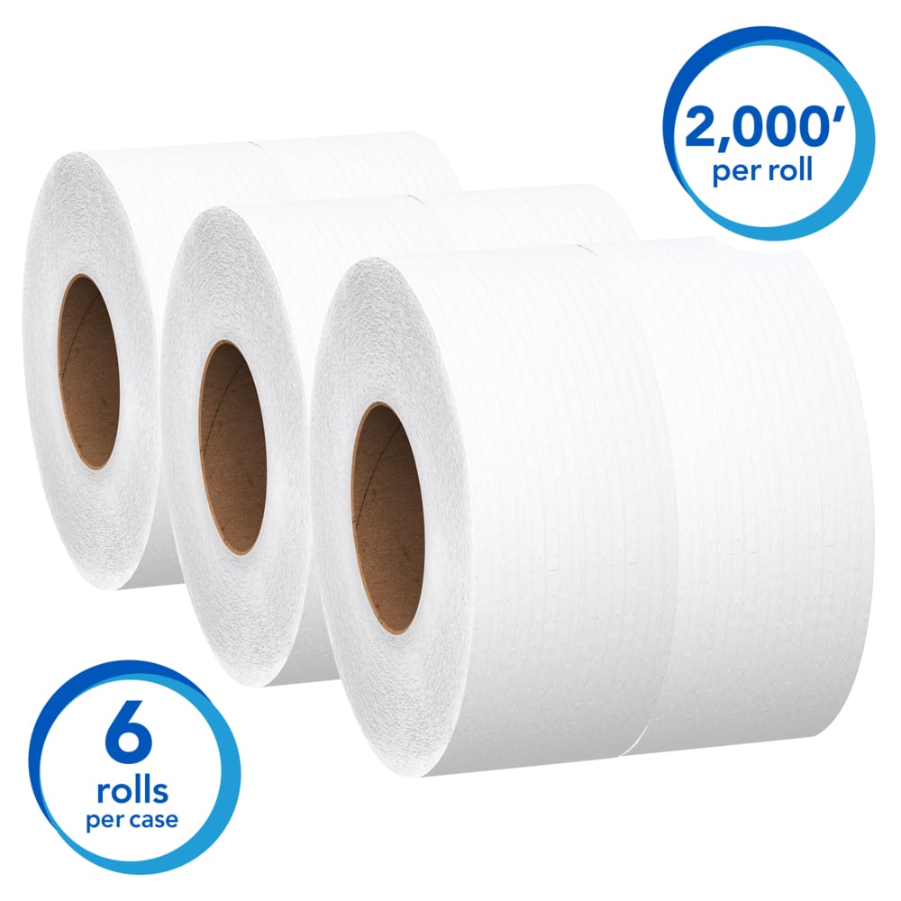 Scott® Essential Jumbo Roll Toilet Paper (07827), 2-Ply, White (2,000 '/Roll, 6 Rolls/Case, 12,000'/Case) - 07827