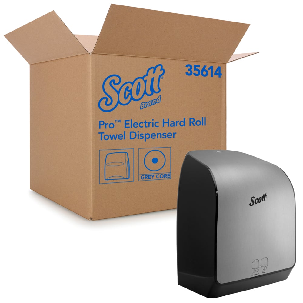 Scott® Pro Automatic Hard Roll Towel Dispenser (35614), Stainless, for Grey Core Scott® Pro Roll Towels, 12.66" x 16.44" x 9.18" (Qty 1) - 35614