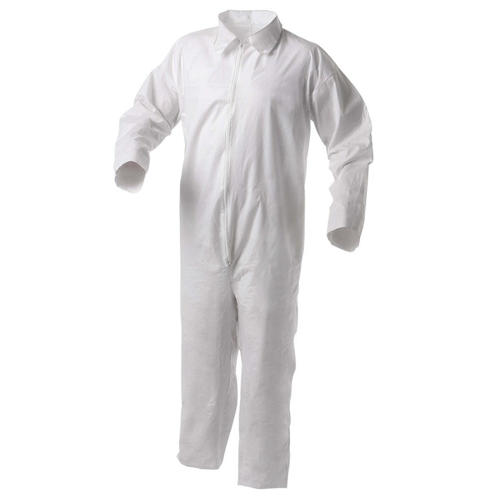 KleenGuard™ KGA35 Disposable Coveralls (38918), Liquid and Particle Protection, Zip Front, Open Wrists & Ankles, White, Large (Qty 25) - 38918