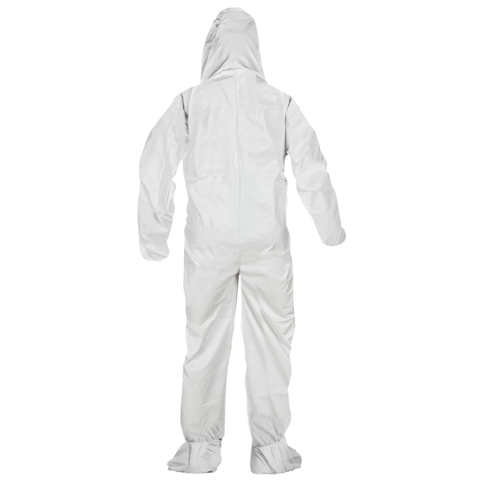 KleenGuard™ A40 Liquid & Particle Protection Coveralls (44332), Zipper Front, Elastic Wrists, Ankles, Hood & Boots, White, Reflex Design, Medium (Qty 25) - 44332