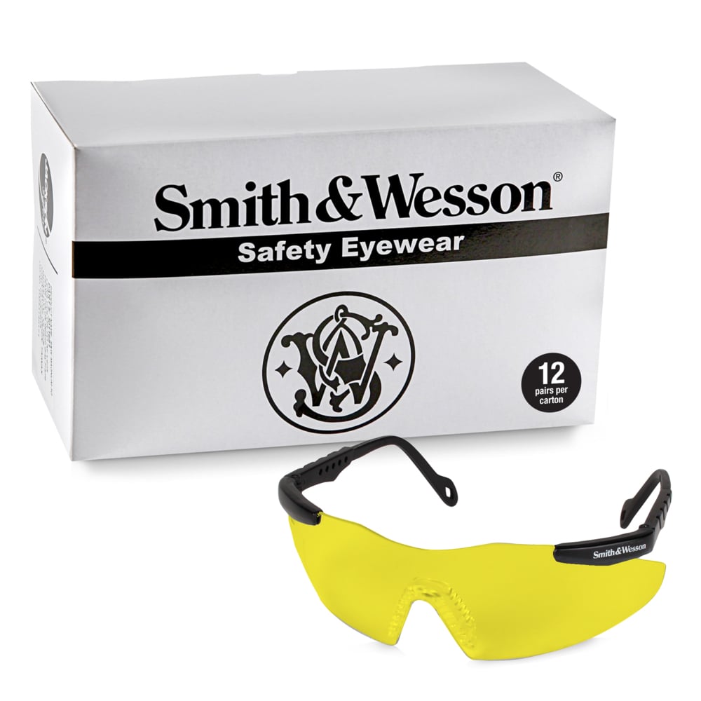 Smith & Wesson® Magnum® 3G Safety Glasses (19826), Amber (Yellow) Lenses, Black Frame, Unisex for Men and Women (Qty 12) - 19826