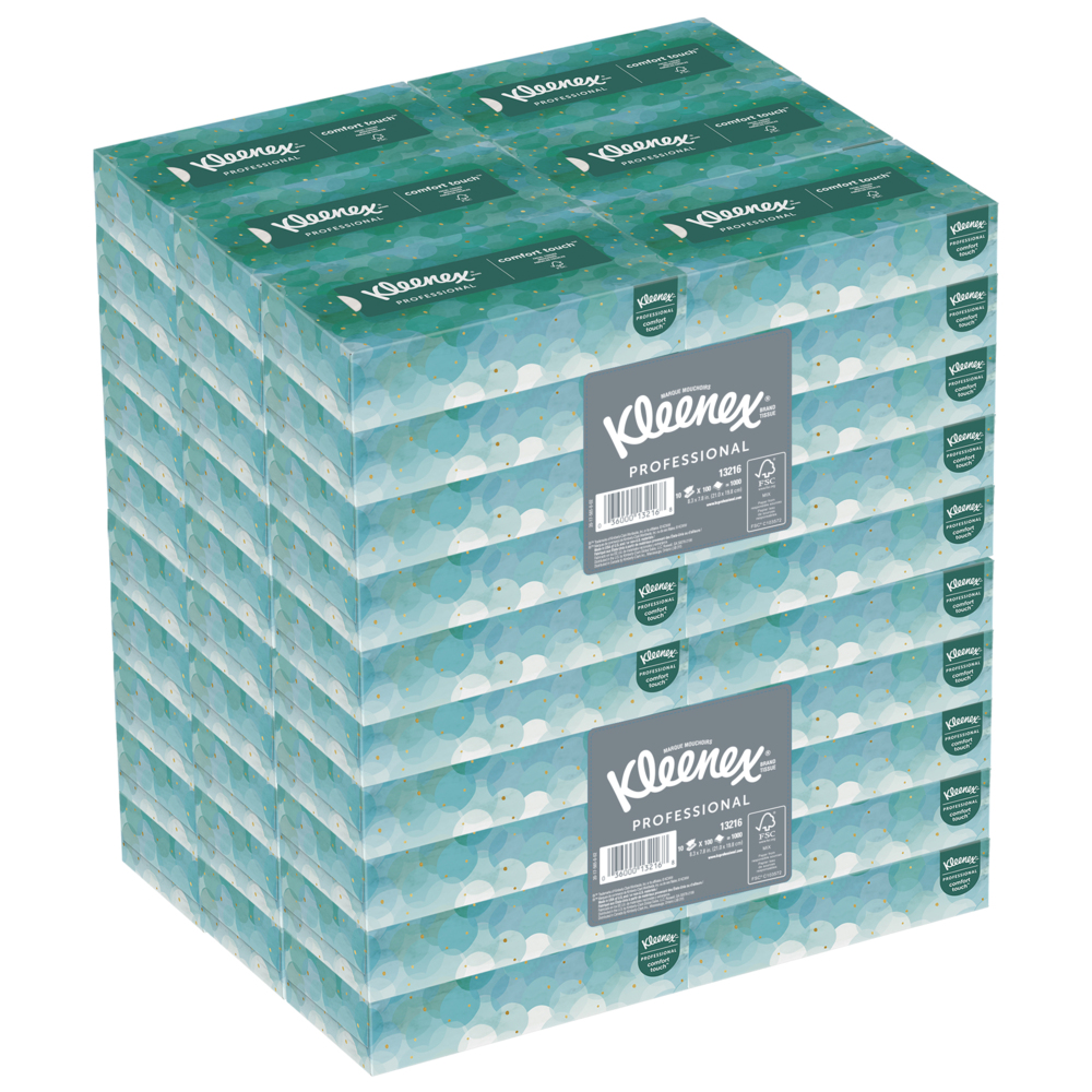 Mouchoirs Kleenex professionnels pour entreprise (13216), boîtes de mouchoirs plates, 60 boîtes/caisse, 100 mouchoirs/boîte - 13216