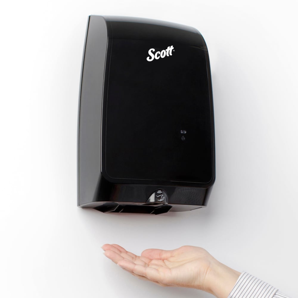 Distributrice automatique de savon à main de grande capacité Scott® Pro™ (32504), distribution sans contact, noire, capacité de 1,2 L, 18,52 cm x 29,69 cm x 10,16 cm (7,29 po x 11,69 po x 4,0 po) (qté 1) - 32504