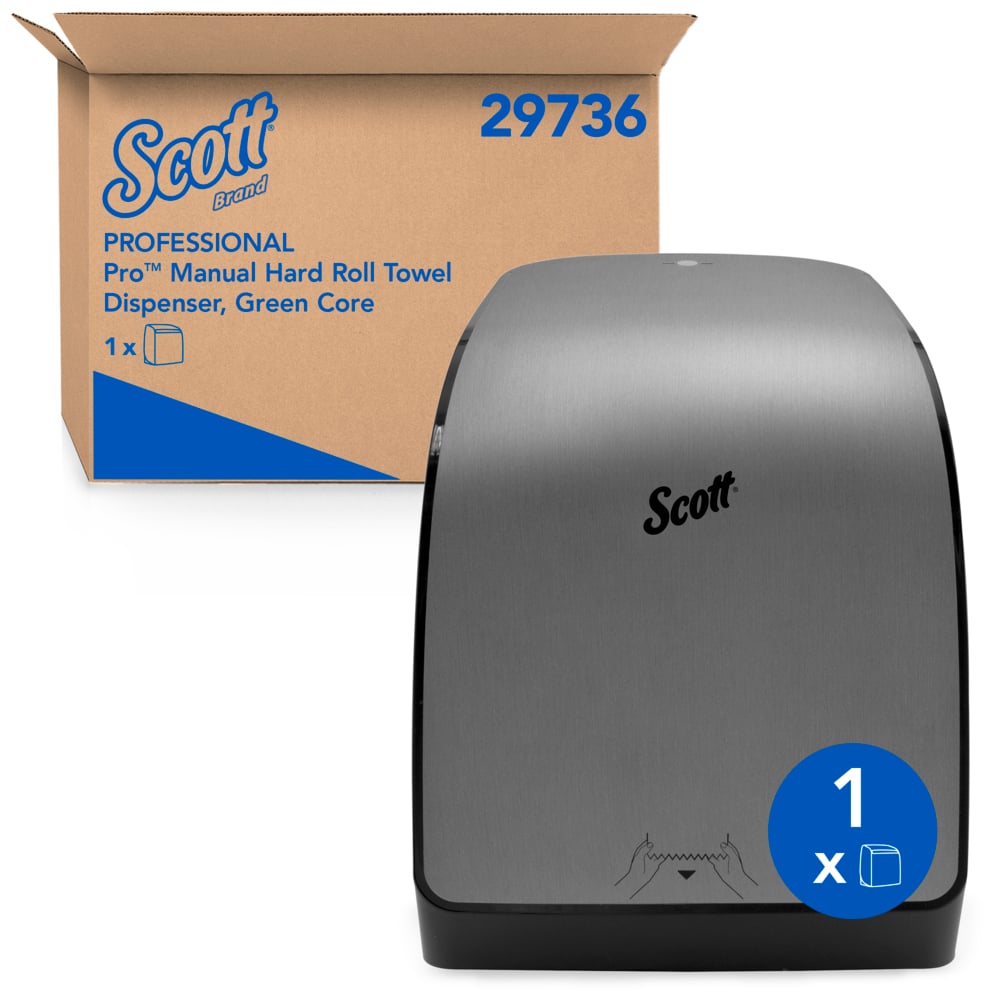 Scott® Pro Manual Hard Roll Towel Dispenser (29736), Stainless, 12.66" x 16.44" x 9.18" (Qty 1) - 29736