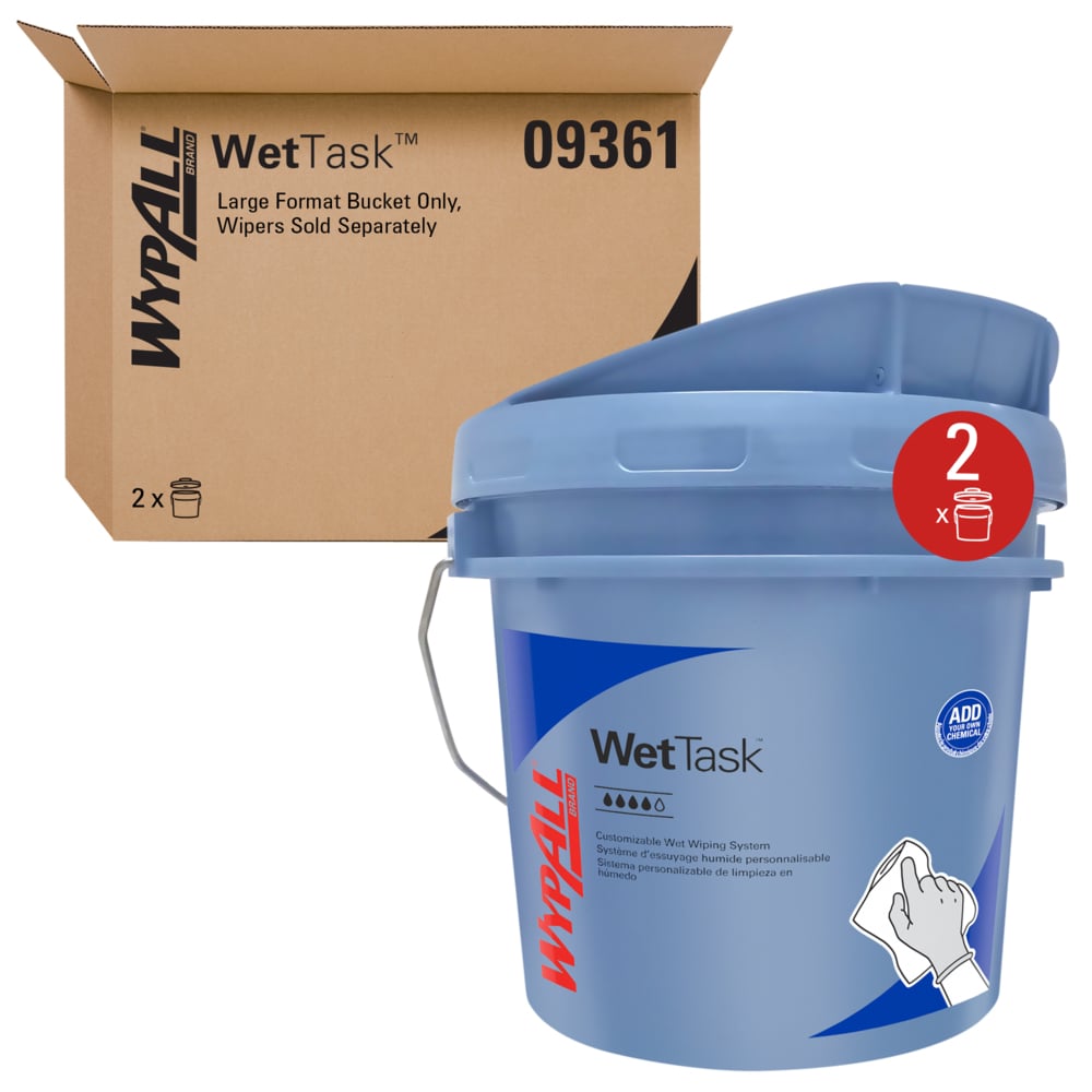 WypAll® WetTask™ Customizable Wet Wiping System Bucket (09361), Large 3.5 Gallon Buckets with Lids, Blue (2 Buckets/Case) - 09361