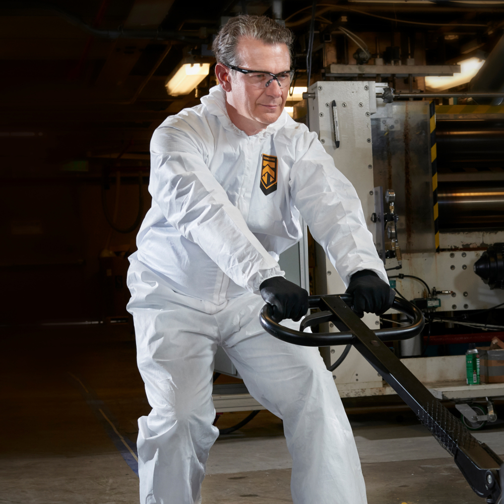 KleenGuard™ A40 Liquid & Particle Protection Coveralls (37164) with Blue Breathable Back, Zipper Front, Hood, Elastic Wrists & Ankles EWA, White, 2XL (Qty 25) - 37164