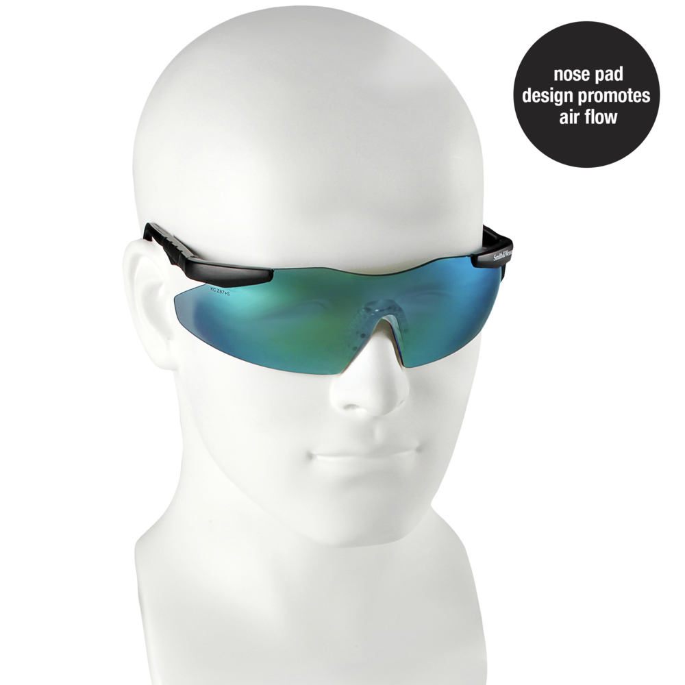 Smith & Wesson® Safety Glasses (19940), Magnum 3G Safety Eyewear, Green Mirror Lenses with Black Frame, 12 Units / Case - 19940