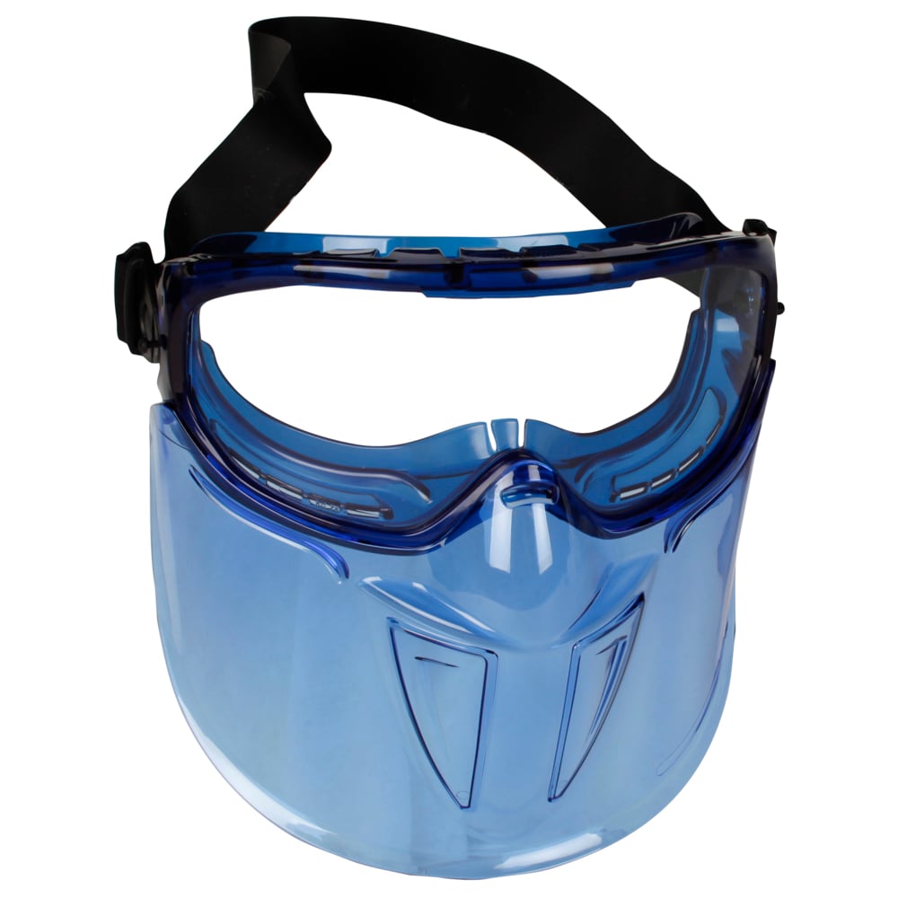 Lunettes-masque de sécurité « The Shield » avec écran facial KleenGuard V90 (18629), verres transparents antibuée avec monture bleue, 6 paires/paquet - 18629