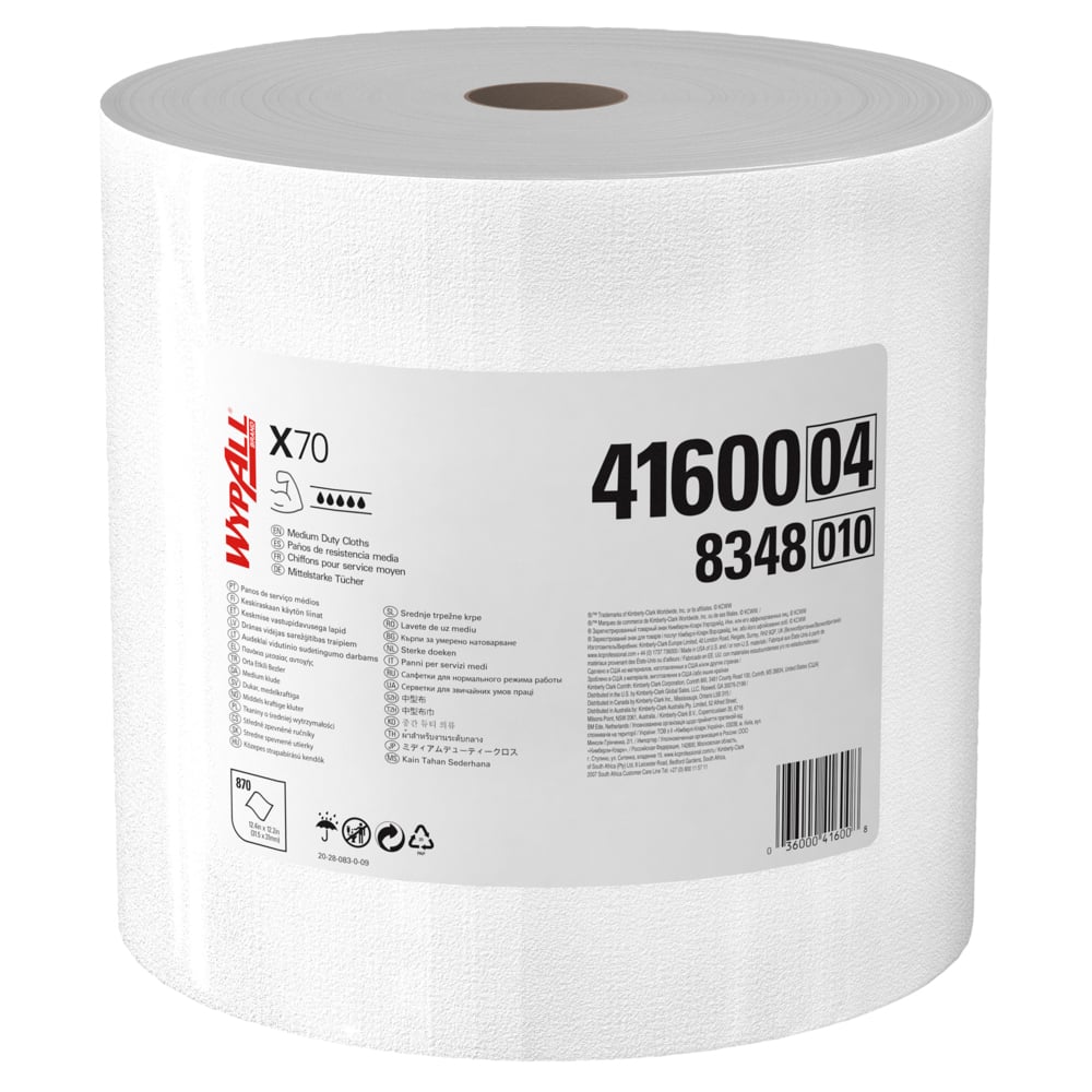 WypAll® PowerClean™ X70 Medium Duty Cloths (41600), Jumbo Roll, Long Lasting Towels, White (870 Sheets/Roll, 1 Roll/Case, 870 Sheets/Case) - 41600
