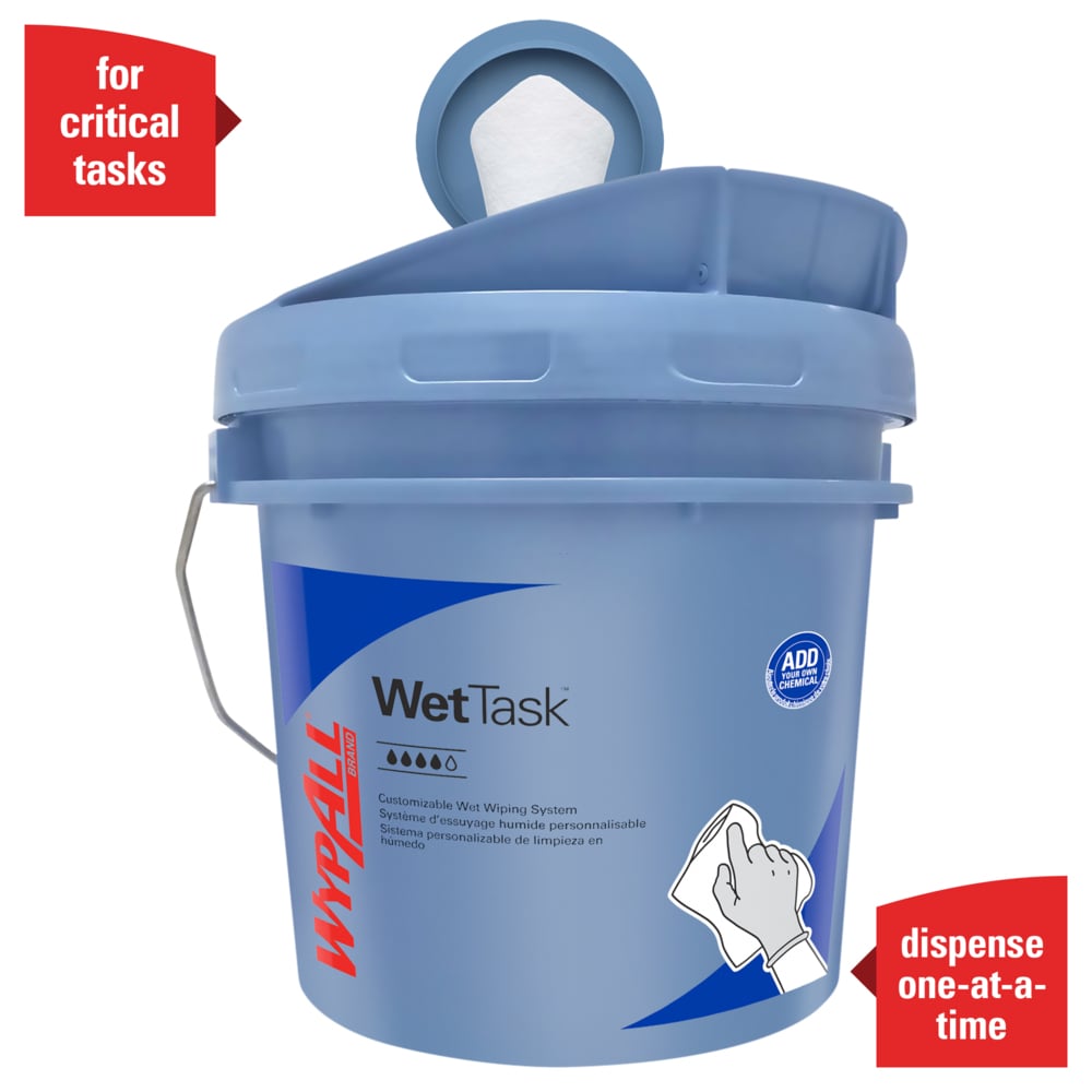 WypAll® WetTask™ Customizable Wet Wiping System Bucket (09361), Large 3.5 Gallon Buckets with Lids, Blue (2 Buckets/Case) - 09361