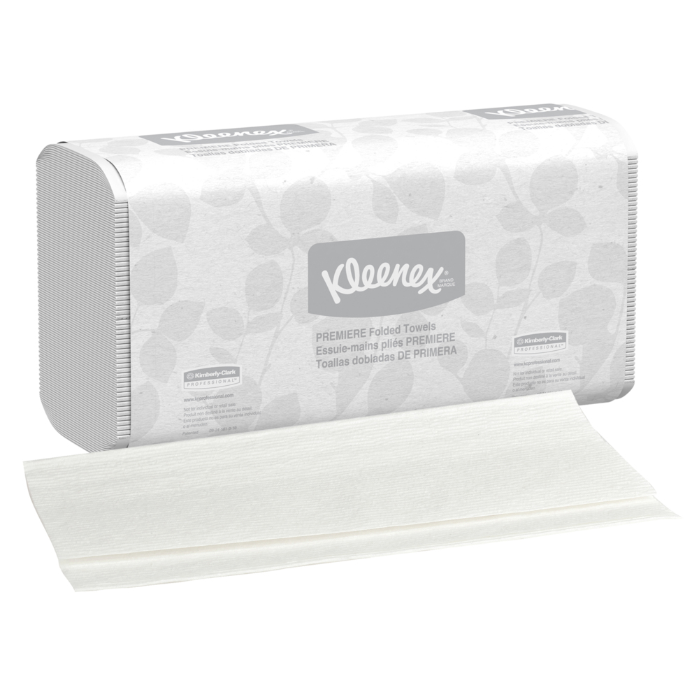 Kleenex® Premiere Folded Towels (13253), with Fast-Drying Absorbency Pockets™, Trifold Towels, White, (25 Packs/Case, 120 Sheets/Pack, 3,000 Packs/Case) - 13253