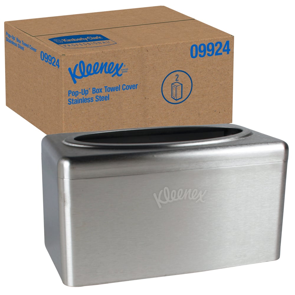 Cache-boîte en acier inoxydable pour distributrice de comptoir de Kleenex (09924), pour boîte POP-UP d’essuie-mains de Kleenex, 2 par caisse - 09924