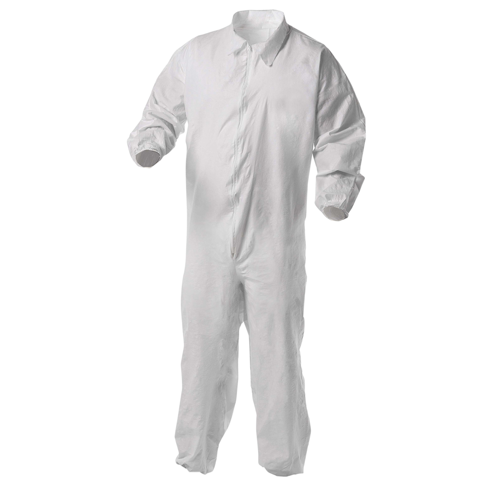 KleenGuard™ A35 Disposable Coveralls (38927), Liquid and Particle Protection, Zip Front, Elastic Wrists & Ankles (EWA), White, Large, 25 Garments / Case - 38927